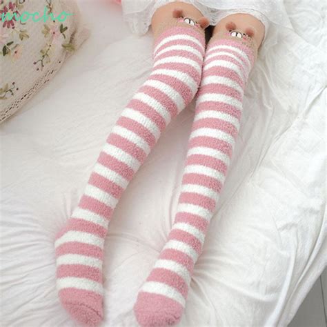 Mocho Stockings Warm Socks Printed Striped Long Thigh High Cute Cozy