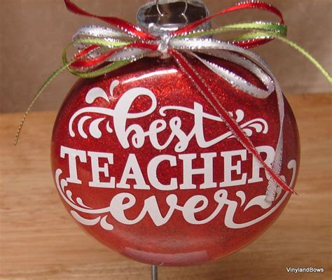 Best Teacher Ever Glittered Glass Christmas Ornament Etsy Canada