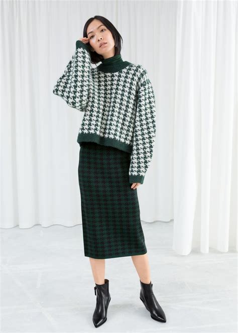 Zoomed Image Houndstooth Pencil Skirt Clothes Women Skirts Midi