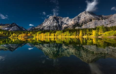 Wallpaper Autumn Forest Mountains Lake Reflection Canada Albert