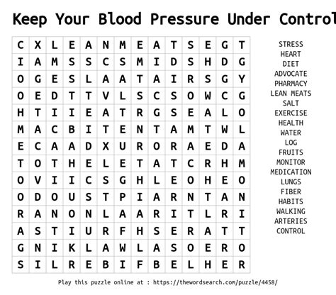Download Word Search On Keep Your Blood Pressure Under Control
