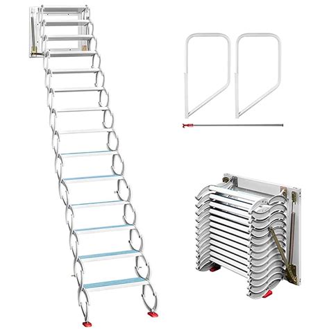 Intbuying Wall Mounted Attic Folding Ladders With Armrests Al Mg Alloy