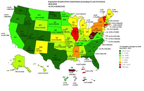 Map Of Population Change In United States Including The District Of