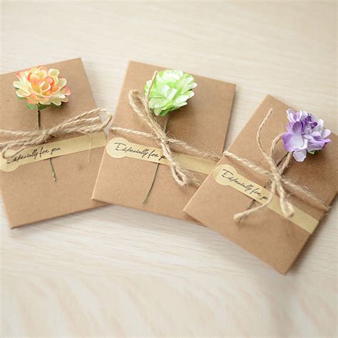1pc Diy Kraft Paper Handmade Dry Flower Invitation Greeting Card With