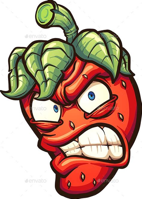 Angry Cartoon Strawberry Vector Clip Art Illustration