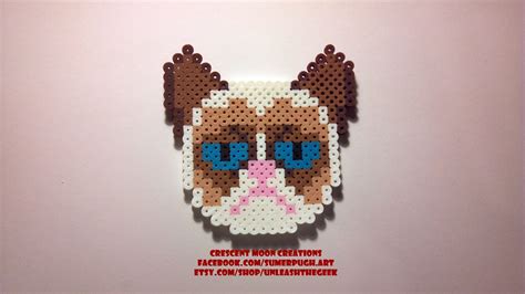 Grumpy Cat Perler Bead Sprite Original Design 8 Bit Pixel