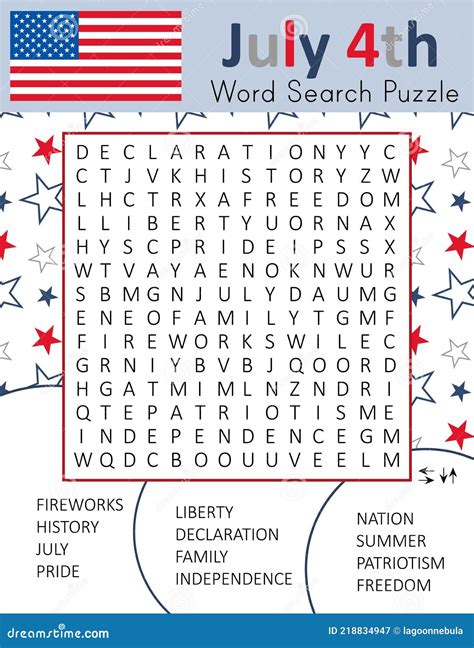 Independence Day 4th July Word Search Puzzle For Learning English Words