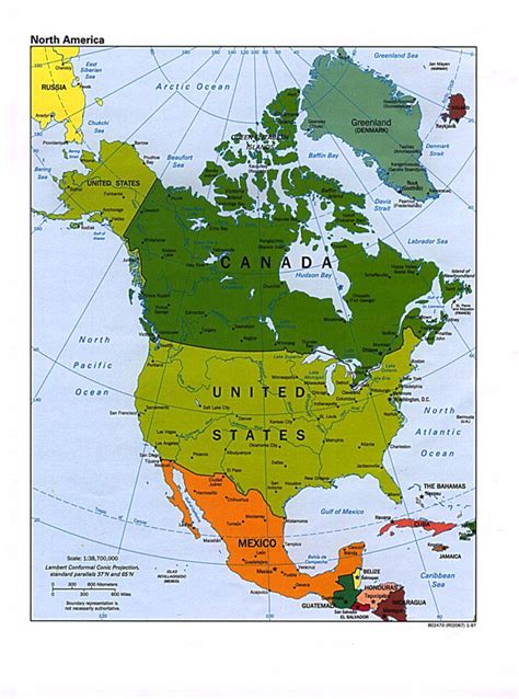 Large Political Map Of North America North America Large