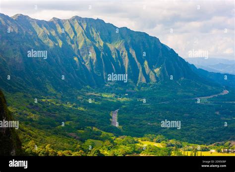 Koolau Mountain Range Overlooking Kaneohe Area East Oahu Hawaii Stock