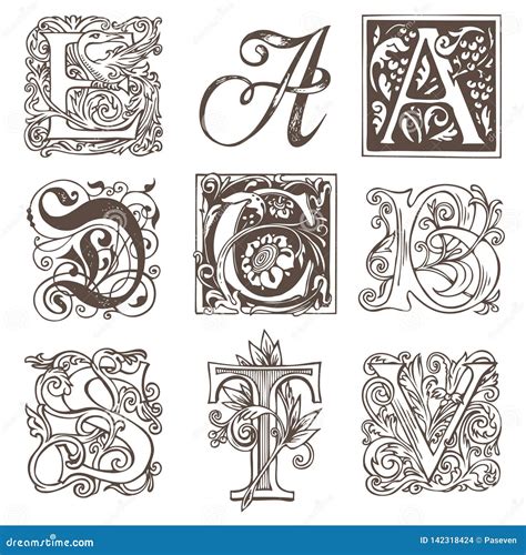 Set Of Decorative Hand Drawn Initial Letters Stock Vector