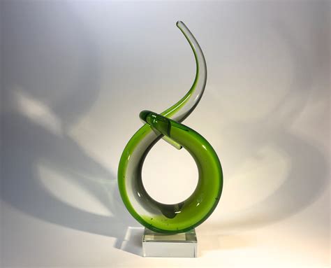 Murano Green Abstract Twist Entwined Italian Glass Sculpture Mid