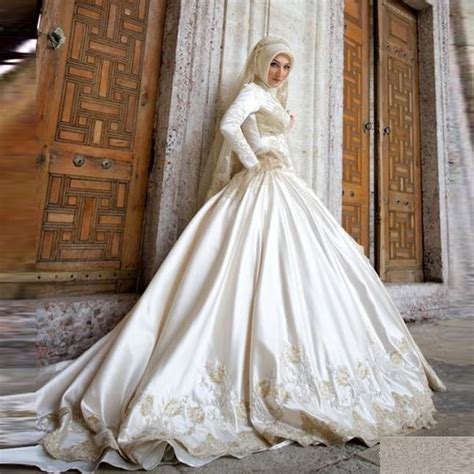 Islamic Turkish Wedding Dresses With Hijab Muslim Women Bridal Gowns