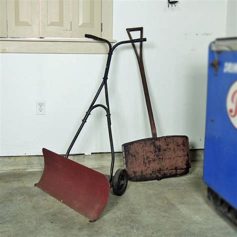 Vintage Hand Snow Plow And Wooden Pusher Shovel Ebth