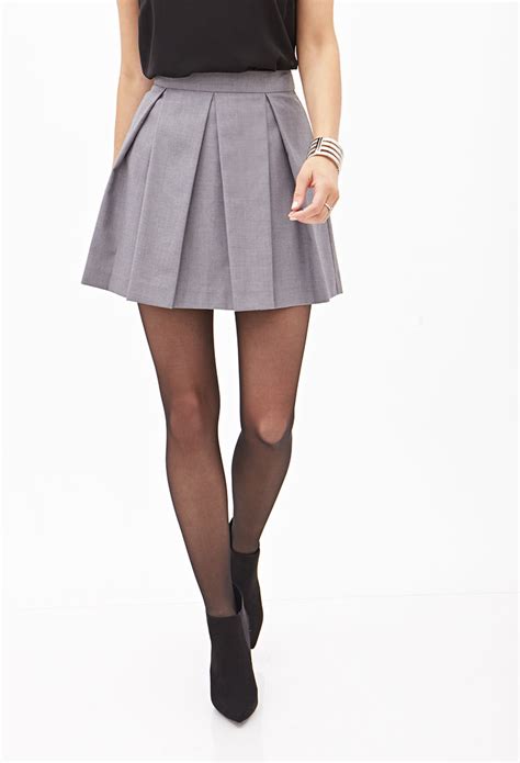 Lyst Forever 21 Pleated A Line Mini Skirt In Gray