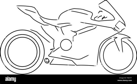 Motorcycle Line Drawing Side View Isolated On White Background Stock