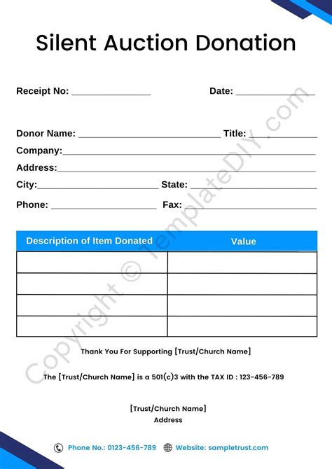 Silent Auction Donation Receipt Template Printable Pdf And Word In 2022