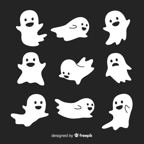 Premium Vector Cute Halloween Ghosts Collection In Different Poses