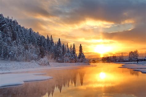 Photo Winter Nature Snow Forests Sunrises and sunsets landscape