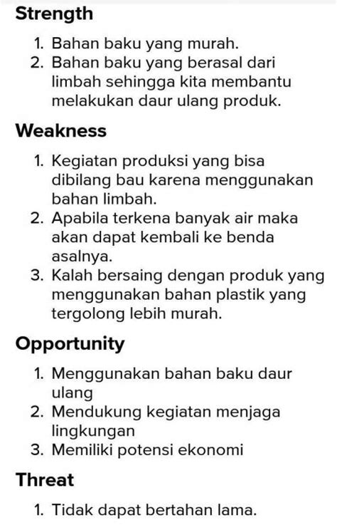 Detail Contoh Analisis Swot Kerajinan Limbah Koleksi Nomer