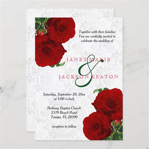 Deep Red Rose Floral Wedding Invitation Zazzle