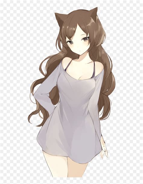 Transparent Crying Anime Girl Png Brown Haired Neko Girl Png