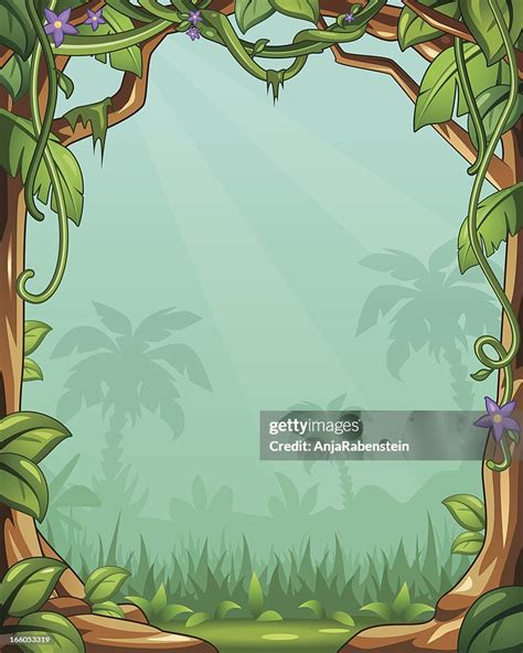 Vector Cartoon Jungle Background With Vines And Palm Trees High Res