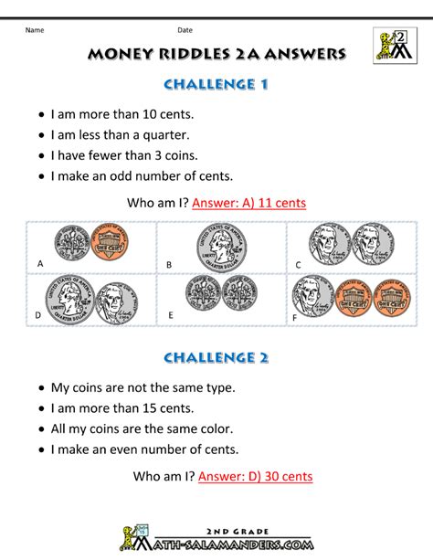 What organizing strategy can make money management easy resulting in success? Money Math Worksheets - Money Riddles