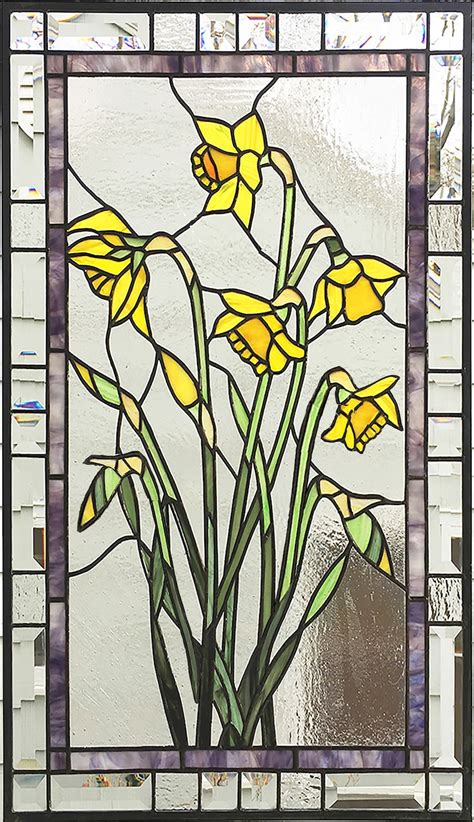 Stained Glass Window Daffodils Blooming 36 X Etsy