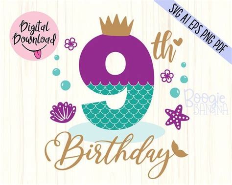 Download My 9th Birthday Mermaid digital vector files in SVG, AI ...