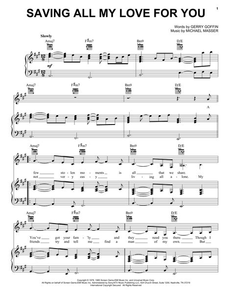 Whitney Houston Saving All My Love For You Sheet Music PDF Chords