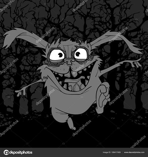 Desenho Animado Coelho Assustador Em Horror Pulando Na Floresta Escura