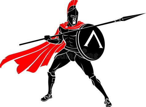 Spartan Kneeling Med Skarp Spjutvapen Vektor Illustrationer