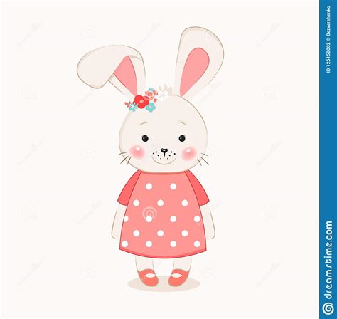 Cute Bunny Girl Cartoon Hand Drawn Vector Illustration For