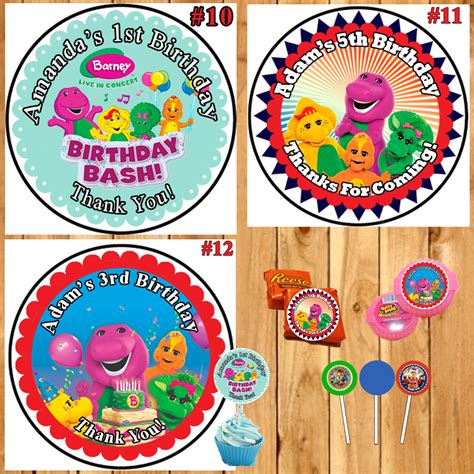 Barney Birthday Round Stickers Printed 1 Sheet Cup Cake Toppers Favor