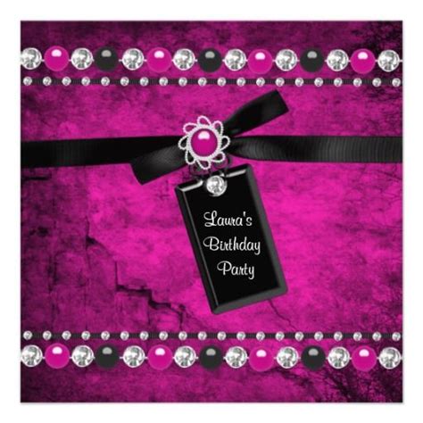 Black Hot Pink Girls Birthday Party Invitation In 2021