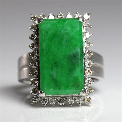 Jadeite Jade Diamond 18k White Gold Ring Hawaii Estate And Jewelry Buyers