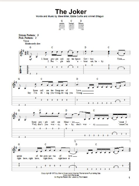 Steve Miller Band The Joker Sheet Music Download Pdf Score 52431