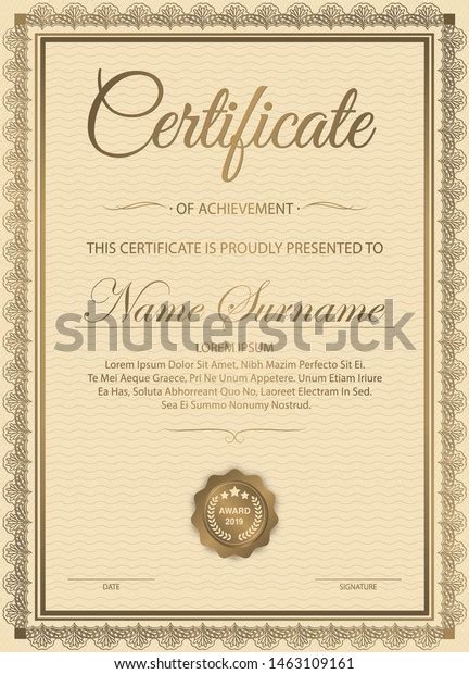 Certificate Appreciation Template Vintage Gold Border Stock Vector