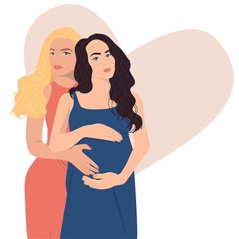 Pareja De Lesbianas Embarazadas Enamoradas Vector Premium