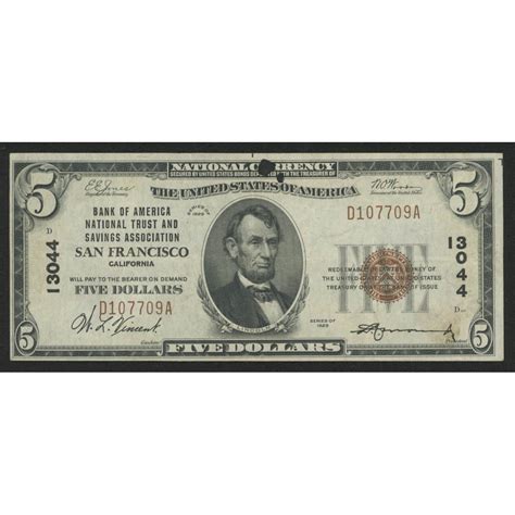 Bank credit cards is u.s. 1929 $5 U.S. National Currency Bank Note - Bank of America ...