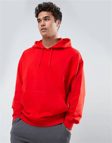 Asos Oversize Hoodie In Red Hoodies Men Mens Sweatshirts Red Hoodie Men
