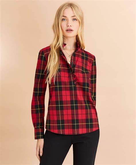 brooks brothers plaid flannel pop over shirt plaid flannel plaid active wear for women