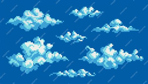 Premium Vector Fluffy Curly Clouds Pixel Art Icon Set Smoke Or Fog