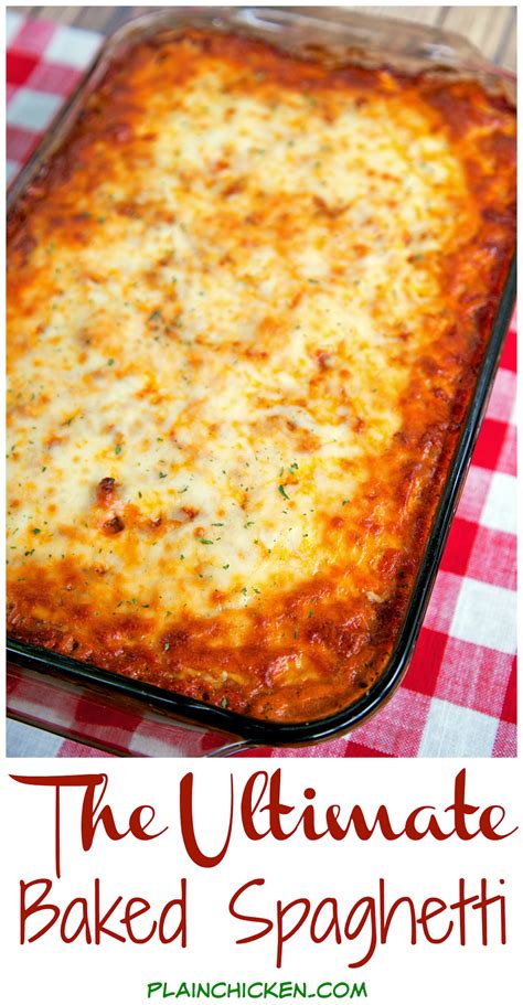Fully coated and covered with sour cream and parmesan cheese. The Ultimate Baked Spaghetti | Plain Chicken®