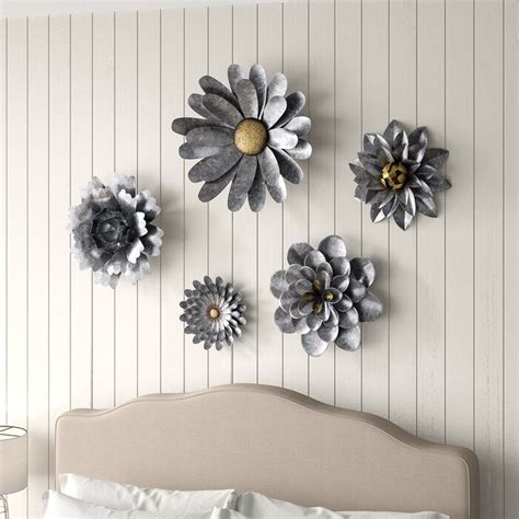 5 Piece Galvanized Metal Flower Hanging Wall Décor Set