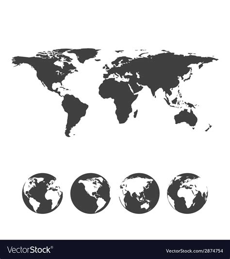 Gray Map Of The World With Globe Icons Royalty Free Vector