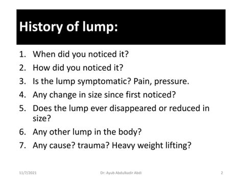 History Taking And Physical Examination Of Lump Ppt