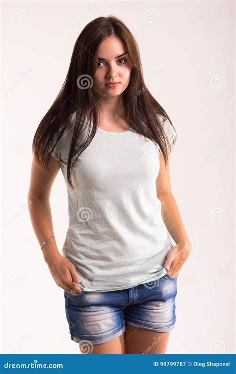 Portrait Of A Girl In A White T Shirt Stock Image Image Of Beautiful