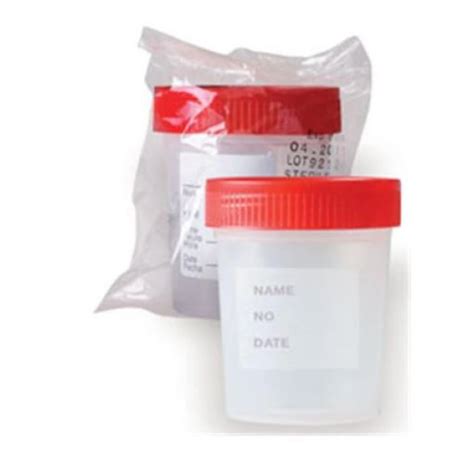 Specimen Container 4oz With 14 Turn Red Screwcap And Tri Lingual Id