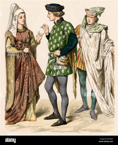 English Citizens Of The Early 1400s Hand Colored Print Stock Photo Alamy